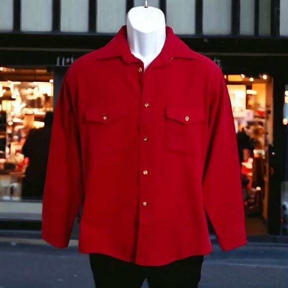Vintage Sugarbush Chamois Shirt M Mens Red Flannel USA 70s 80s Button Front - Picture 3 of 14